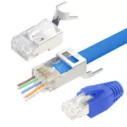 Cat7 Cat6A RJ45 Pass through Connectors Shielded 30-Pack, 3-Prong 50Μ Gold