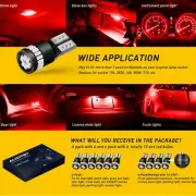 AUXITO LED Dome T10 License Light Plate Bulbs Super Bright 168 Red 194 2825 10PC (for: Peugeot)