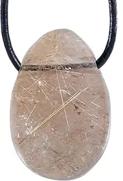[Lebensquelle Plus] Rutilated Quartz Drop Pendant | Drilled Tumbled Stone Pendant with Cotton Ribbon | High-Quality Gemstone Pendant, Semi-Precious Stone, Rutilated quartz