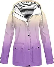 [CJHDYM] Rain Jacket for Women Gradient Long Hooded Raincoat Waterproof Outdoor Lightweight Travel Windbreaker Trench Coats
