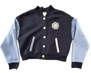 Hippie Rose Juniors' Varsity Bomber Jacket Size Small Blue Combo Coat NWT $49