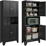 Bevivog 69" Pantry Cabinet,Tall Metal Storage Cabinet with Doors and Adjustable Shelves,High Freestanding Cupboard Locker for Kitchen,Dining Room,Living Room,Office,Black