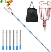 Fruit Picker with Telescoping Handle & Big Basket Stainless Steel Picker Tool Lightweight Fruit Catcher Head Fruit Grabber Stick for Lemons Pears Peaches Mangoes Oranges Pick Up (2.6M)