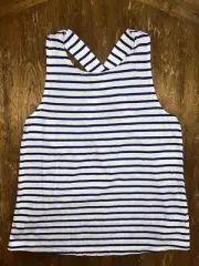 Boden NWT Navy Blue & Indigo Stripe Cross-Back Tank Top | Girls Size 14