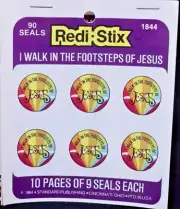 Vintage 1984 Redi-Stix "I Walk In the Footsteps of Jesus" Ninety 3/4" Seals. USA