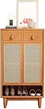 Freestanding Rattan Entryway Storage Cabinet, 5 Tier 120cm Tall Shoe Cabinet with Doors for Hallway Closet, Pine Shoe Cupboard