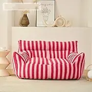 Lazy Sofas Cover Bean Bag Chair w/Footstool Giant Foam-Filled Furniture (No Filling), Double Teddy Hair Bean Bag Chair Cover Lazy Sofa Cover,Pink