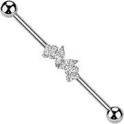 [beyoutifulthings] 1 Industrial Piercing 6 Cubic Zirconia Marquise Baguette Gold Silver Industrial Barbell Industrial Bar Surgical Steel Bar Length 38 mm