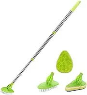Shower Cleaning Brush, 3 in 1 Scrub Cleaning Brush with Extendable Long Handle Rotatable Cleaning Mop Tub Tile Scrubber Brush with 1 Stiff Bristles and 1 Sponge Brush Head for Bathroom Tub Shower