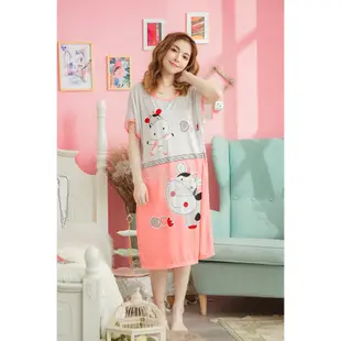 【Kilei】俏皮乳牛英字牛奶絲短袖連身裙睡衣XA3640-01(可愛淺桔)全尺碼