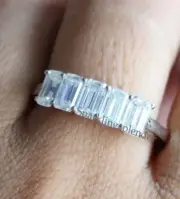5 Stone Wedding Band Emerald Cut Moissanite Eternity Band 925 Sterling Silver