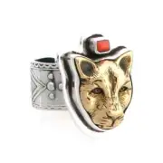Tabra Bronze Jaguar with Coral Ring Adjustable Size 7-8