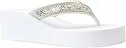 [REDVOLUTION] New Women's Rhinestone Sandals Platform T-Strap Jewel Sandals High Wedge Flip Flops
