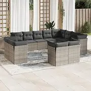 12 Piece Garden Sofa Set with Cushions Grey Poly Rattan Patio Bar Sets