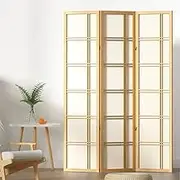 Artiss Room Divider, 3 Panel Folding Wooden Privacy Portable Screen Shelf Dividers Partition Wall Screens Home Pet Child Indoor Balcony Bedroom Furniture, Separator Water-Resistant Natural