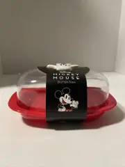 New Plastic Clear Red Disney Mickey Mouse Butter Dish 4.5x7x3.5in.