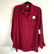 NEW $34 Old Navy Womens XL Red Black Gingham Tunic Top Long Sleeve Shirt