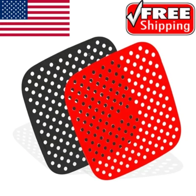 2 Pack 8.5 inch Square Air Fryer Silicone Liners Reusable Basket Mat Accessories