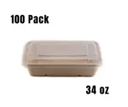 [ 100 Pack ] Compostable Eco Friendly Container Trays with Lids 34oz.