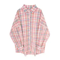 在飛比找蝦皮購物優惠-現貨 🇰🇷 軟軟 ❤ 日系 粉藍 格子襯衫 韓系 復古襯衫 