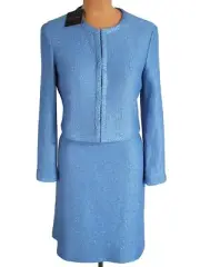 NWT ST. JOHN Knits Blue Micro Sequin Knit Blazer Jacket Skirt Suit sz 16 $2190
