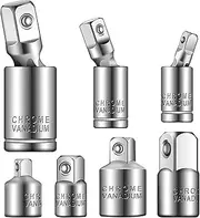 TULKUCBZBP 7-Pack U-Joint Impact Socket Adapter、Reducer Set - 1/4 Inch, 3/8 Inch, and 1/2 Inch Drive U-Joints - 2 Adapters - 2 Reducers Socket Set(Silver)