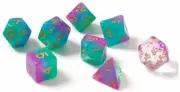 Sirius Northern Lights 7 Dice Set + Clear d20 D&D dungeons dragons purple rpg Z