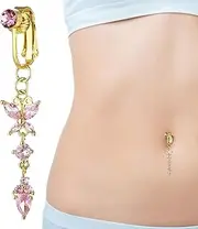 Clip-on Belly Button Rings | Zircon Non-Piercing Jewelry Clip on Belly Button Rings - Butterfly Heart Fake Belly Button Piercing Jewelry for Women Puchen