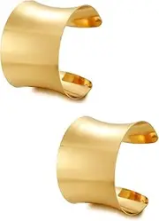 [Generic] 2 Pcs Cuff Bangle Bracelet Set for Women Open Wide Wire Bracelets Gold Wrist Cuff Wrap Bracelet Adjustable