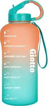 Giotto 64oz Leakproof BPA Free Drinking Water Bottle Time Markers Orange & Green