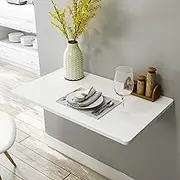 Modern White Folding Wall Mounted Drop Leaf Breakfast Bar Table for Home Office Compact Dining Table with Fold Down Workbench and Computer Desk Functionality