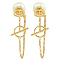 在飛比找momo購物網優惠-【Dior 迪奧】經典品牌CD LOGO珠珠垂墜金鍊針式耳環
