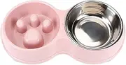 AIMALL 12.6x1.96 Inch Pet Slow Eating Bowl, Double Bowl Set with Wheat Straw and Stainless Steel, Anti-Choking Design for Cats and Dogs