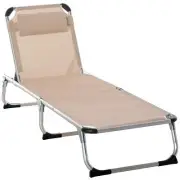 Foldable Reclining Sun Lounger Lounge Chair Camping Bed Cot with Pillow 5-Level