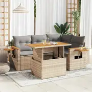 vidaXL 4 Piece Garden Sofa Set with Cushions Beige Poly Rattan Acacia