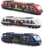 [OTONOPI] Toy Train Set High Speed Locomotive Engine Die Cast Model Car Sliding Linked Subway Bullet Train Set for Kids Pack of 3