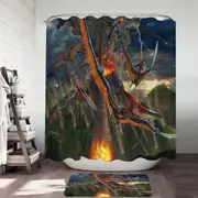 Cool Dinosaurs Art Volcano Eruption Shower Curtain