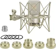 Geekria for Creators Microphone Shock Mount Compatible with Neumann TLM 103, TLM 102, U 87 Ai, TLM 67 Mic Anti-Vibration Suspension Adapter Clamp Mic Holder Clip (Champagne/Metal)