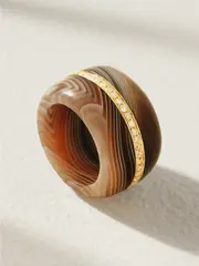 [By Pariah] By Pariah - Pebble 14-karat Recycled Gold, Agate And Diamond Ring - Brown - 54 54 Brown
