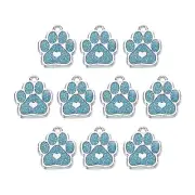 Cat Dog Paw Charm Footprint Paw Print Charm Alloy Enamel Light Blue, 10 Pack