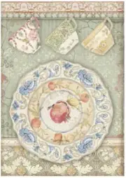Stamperia A4 RICE PAPER - CASA GRANADA - PLATE AND CUPS, Decoupage