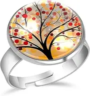[FVQL] Adjustable Ring for Girls, autumn pattern painting tree, 0.67inch/1.7cm, Glass, glass