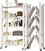No Installation Folding Storage Rack,Home Multi-Layer Metal Microwave Pot Rack,Suitable for Living Room Bathroom(White,80x34x166cm)