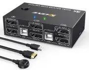4K DUAL DP/USB KVM SWITCH Switch for 2 Computers Share 2 Monitors and 4 USB 2.0