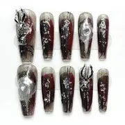 eovda - Rabbit Metallic Press On Nail Black & Red - XS