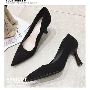 熱銷 41-42-43大碼 韓式春季黑色高跟鞋女職業工作鞋細跟性感淺口尖頭單鞋女