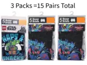 Lego Star Wars & 2 Marvel Spiderman Boys Boxer Brief 5 Pair Each=15 Total Size 6