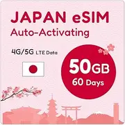 TSIM Japan Prepaid Travel Data ESIM 60 Days 50GB | 5G Docomo Network | Hotspot Tethering Allowed | Auto Activated E-SIM