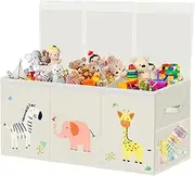 VERONLY Extra Large Toy Box Storage for Boys Girls - Collapsible Toy Chest Organizer for Kids,Toy Bin Container with Lid and Handles for Clothes, Nursery, Playroom,Bedroom,Stuffed Animals,Quilt(Beige)