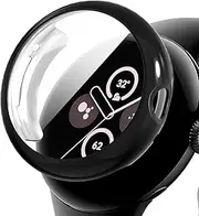 For Google Pixel Watch/Pixel Watch 2 Case, Case with Screen Protector for Google Pixel Watch 2, Soft TPU Full Coverage Screen Cover Case, [Touch Sensitive] [Scratch-Resistant] [Full Protection]-Black